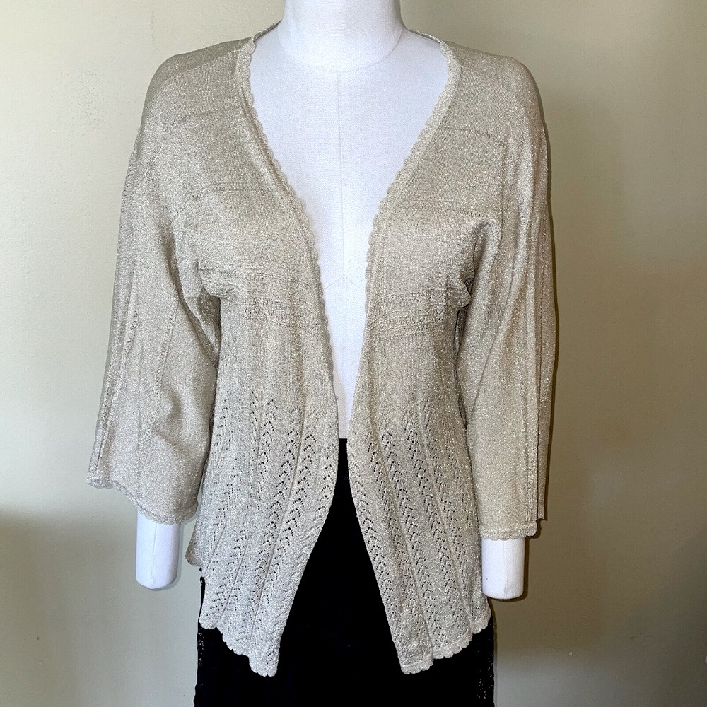 Lane Bryant Gold Metallic Open Front Sweater Cardigan NEW NWT